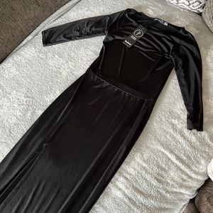 Boohoo, long black dress, size 6 petite